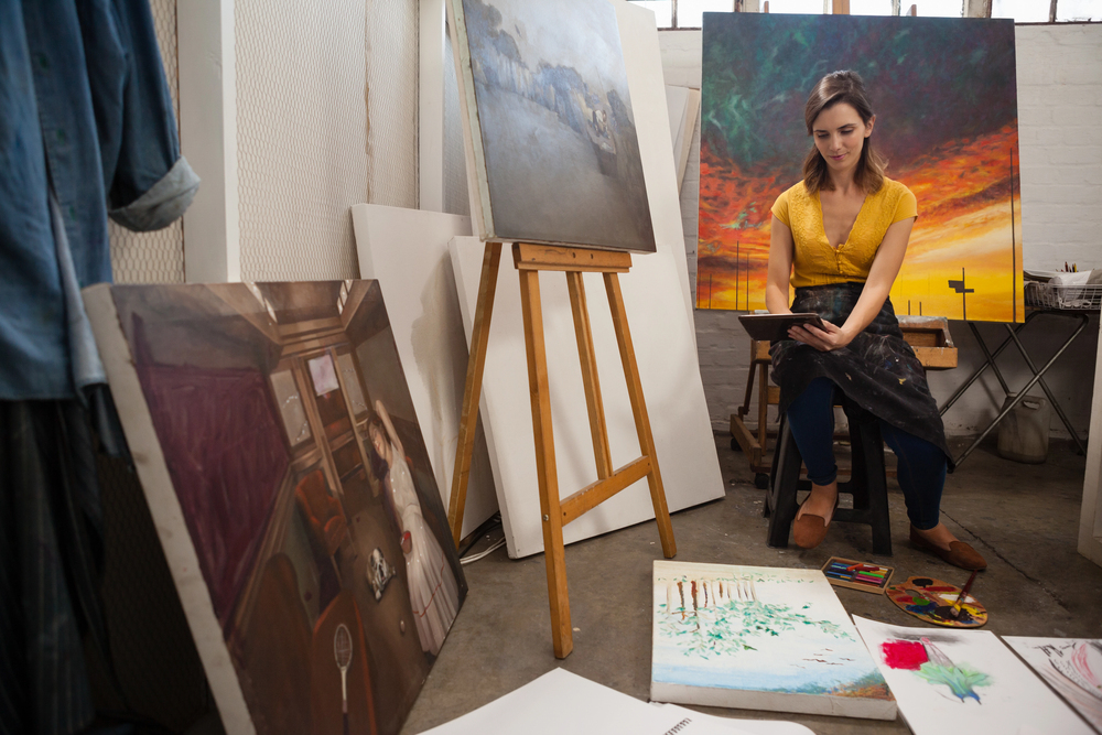 Female painter in a studio